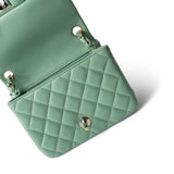 CHANEL 21C Green Lambskin Quilted Mini Square Flap Light Gold Hardware - Redeluxe