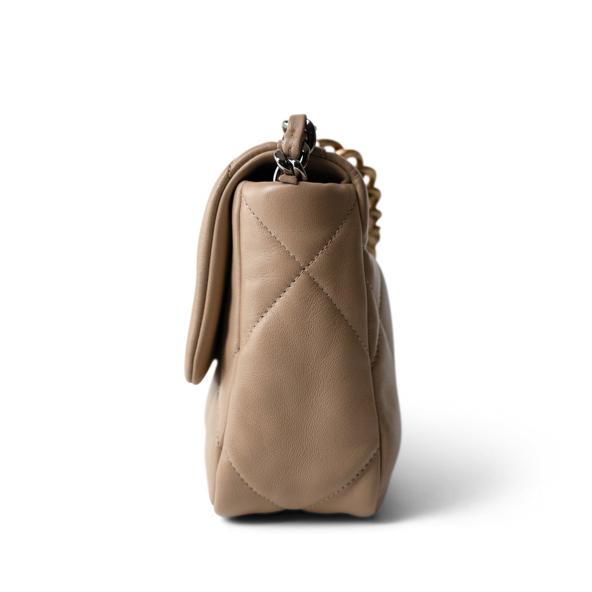 21S Dark Beige Lambskin Quilted 19 Flap Small Mixed Hardware