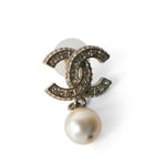 CHANEL 23A CC Silver Crystal & Pearly White Drop Earrings - Redeluxe