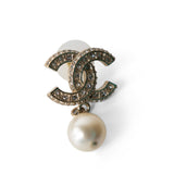 CHANEL 23A CC Silver Crystal & Pearly White Drop Earrings - Redeluxe