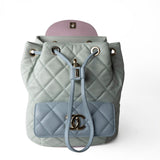 CHANEL Backpack 20C Duma Goatskin Quilted Drawstring Backpack Green Blue Pink - Redeluxe