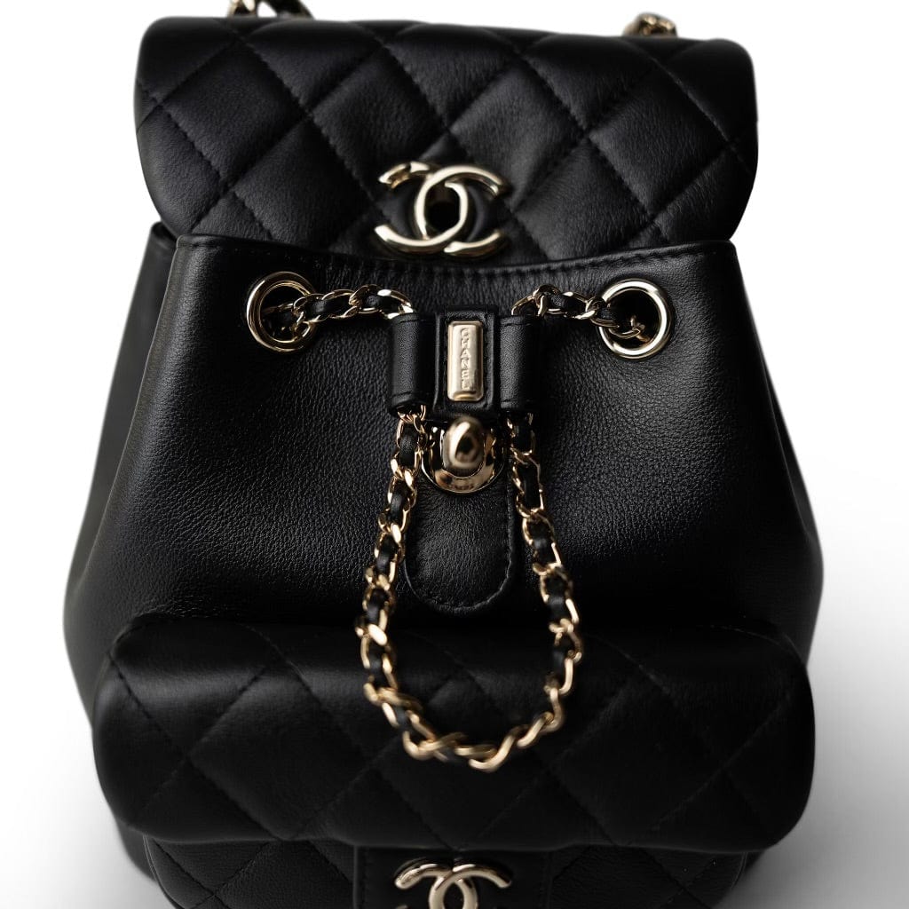 CHANEL Backpack Black 24P Duma Backpack Small Black Light Gold Hardware - Redeluxe