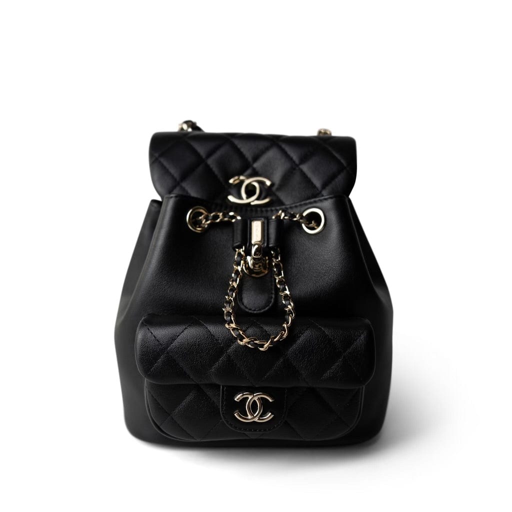 CHANEL Backpack Black 24P Duma Backpack Small Black Light Gold Hardware - Redeluxe