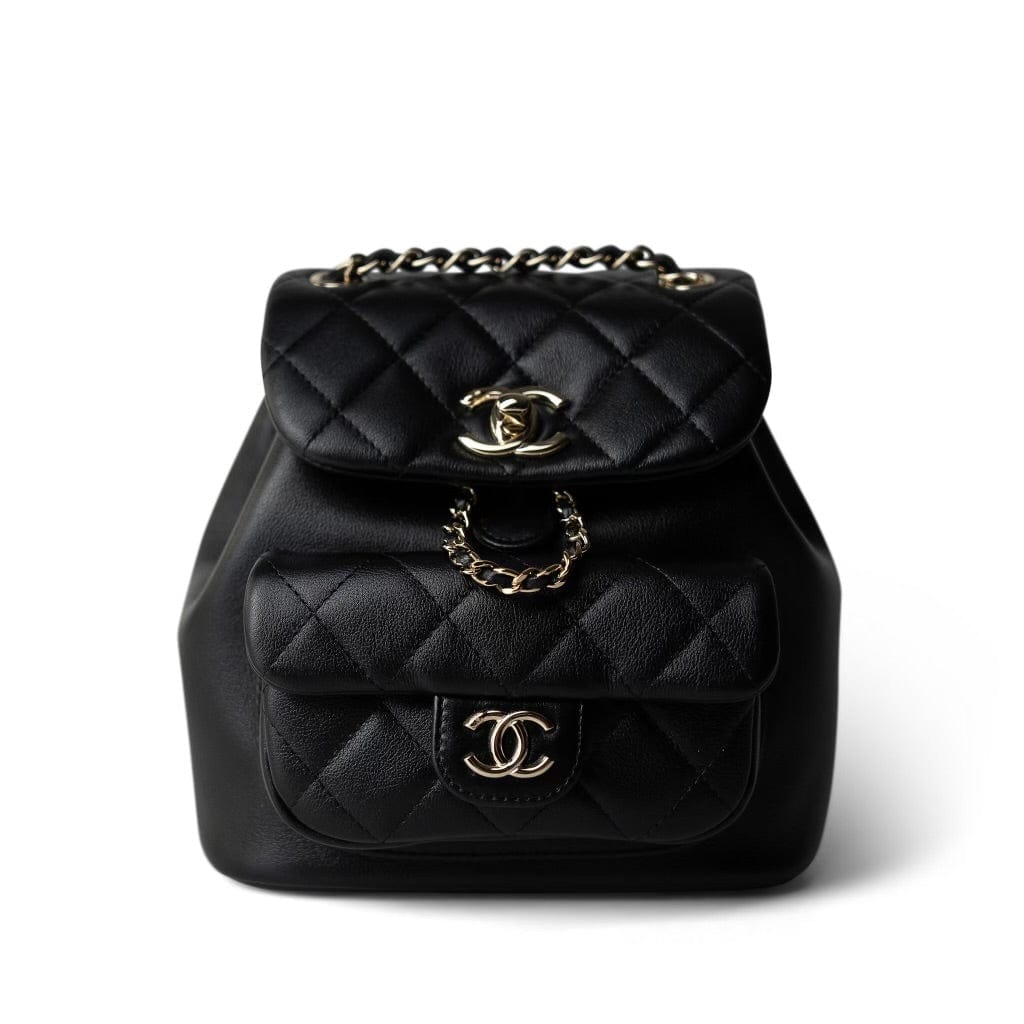 CHANEL Backpack Black 24P Duma Backpack Small Black Light Gold Hardware - Redeluxe