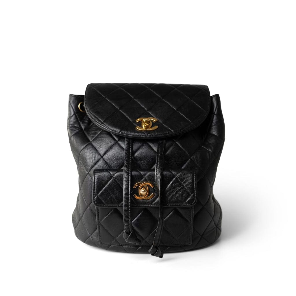 CHANEL Backpack Black Chanel Vintage Black Leather Duma Backpack GHW - Redeluxe