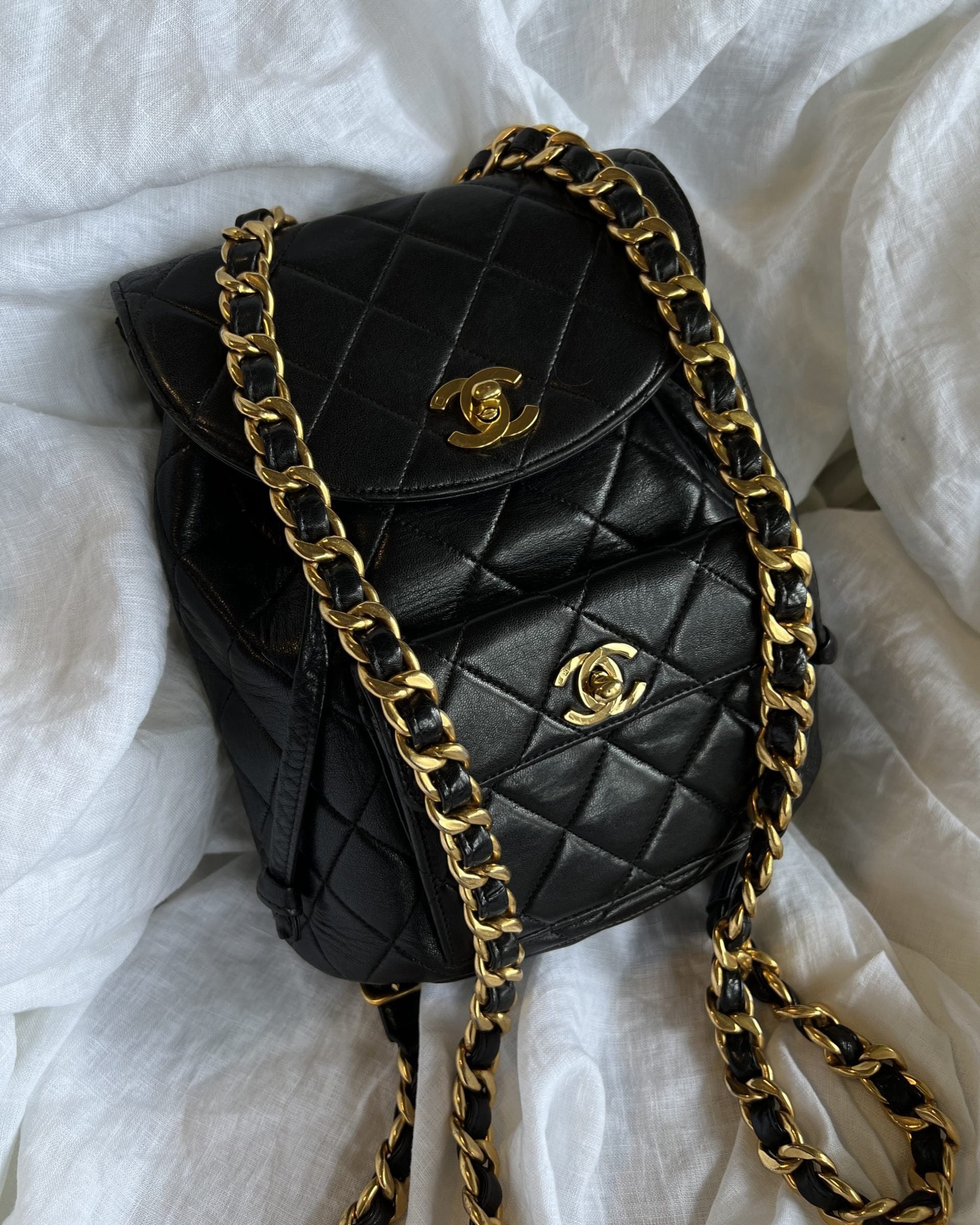 CHANEL Backpack Chanel Vintage Black Leather Duma Backpack GHW - Redeluxe