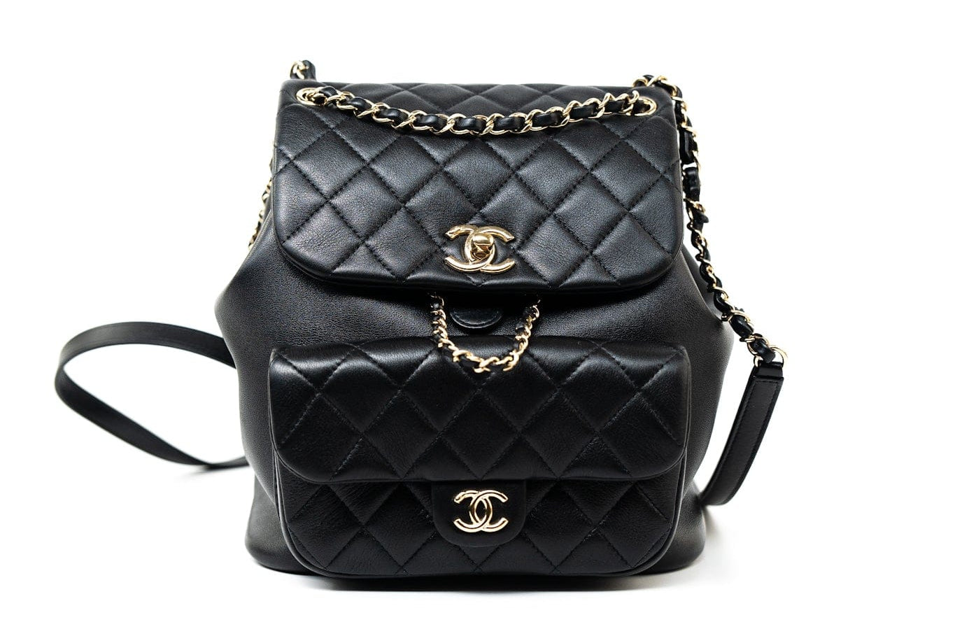 CHANEL Backpack Duma Backpack Large Black Lambskin Quilted - Redeluxe