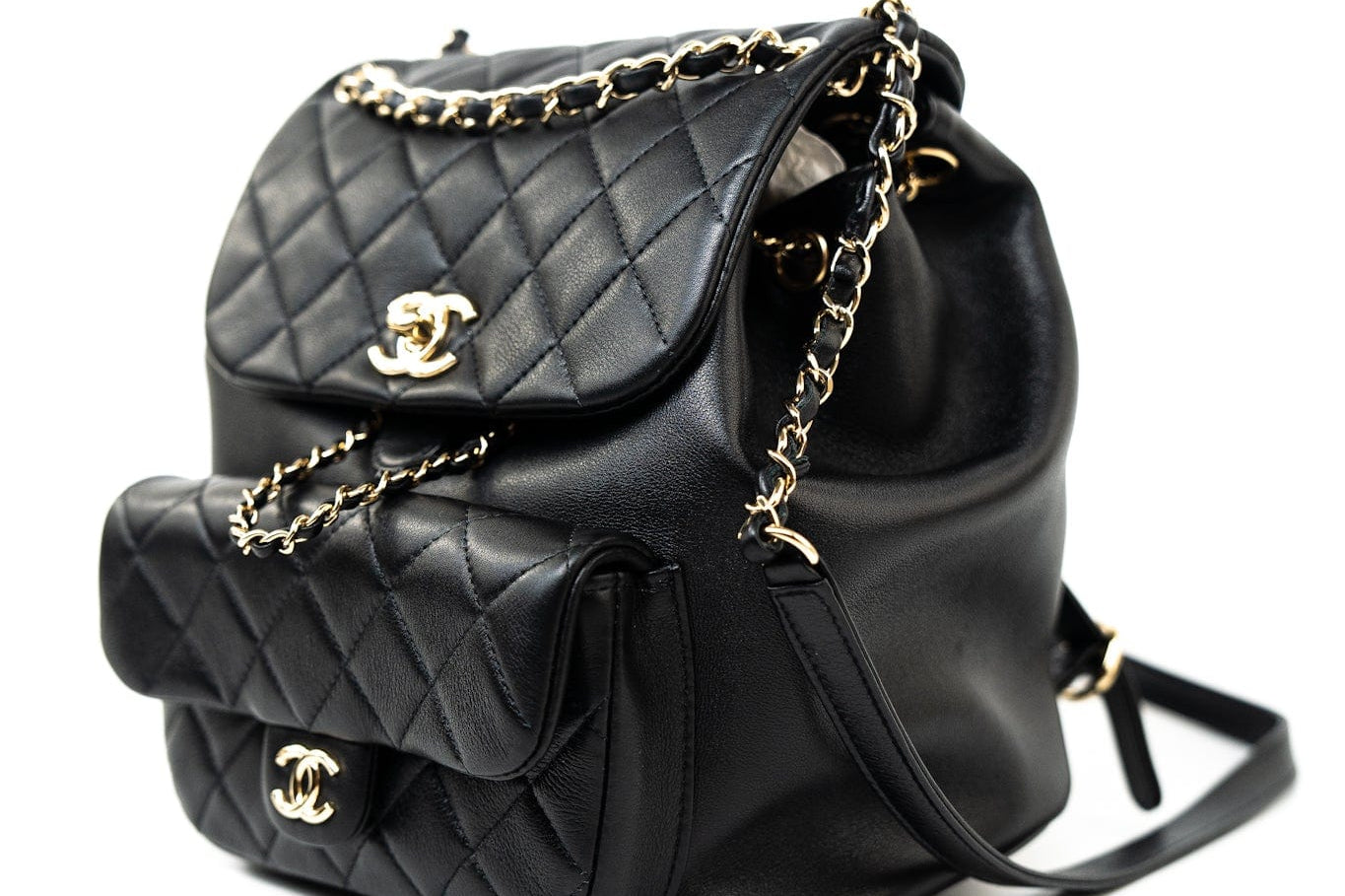 CHANEL Backpack Duma Backpack Large Black Lambskin Quilted - Redeluxe