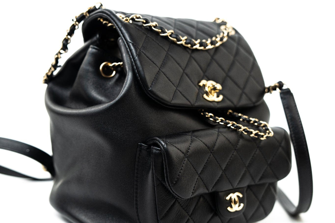 CHANEL Backpack Duma Backpack Large Black Lambskin Quilted - Redeluxe