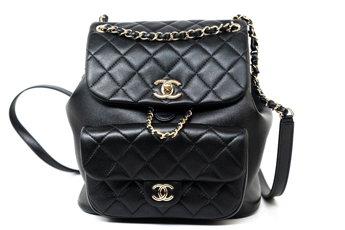 CHANEL Backpack Duma Backpack Large Black Lambskin Quilted - Redeluxe
