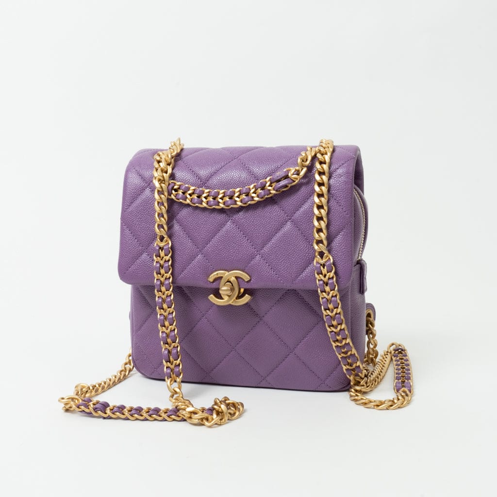 CHANEL Backpack Purple 22P Purple Caviar Quilted Melody Chain BackPack w/ Aged Gold Hardware - Redeluxe