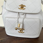 CHANEL Backpack White Caviar Quilted BackPack w/ Aged Gold Hardware - Redeluxe