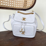 CHANEL Backpack White Caviar Quilted BackPack w/ Aged Gold Hardware - Redeluxe