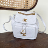 CHANEL Backpack White Caviar Quilted BackPack w/ Aged Gold Hardware - Redeluxe