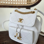 CHANEL Backpack White Caviar Quilted BackPack w/ Aged Gold Hardware - Redeluxe