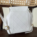CHANEL Backpack White Caviar Quilted BackPack w/ Aged Gold Hardware - Redeluxe
