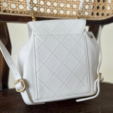 CHANEL Backpack White Caviar Quilted BackPack w/ Aged Gold Hardware - Redeluxe