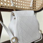 CHANEL Backpack White Caviar Quilted BackPack w/ Aged Gold Hardware - Redeluxe