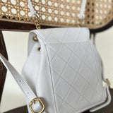 CHANEL Backpack White Caviar Quilted BackPack w/ Aged Gold Hardware - Redeluxe