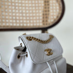 CHANEL Backpack White Caviar Quilted BackPack w/ Aged Gold Hardware - Redeluxe
