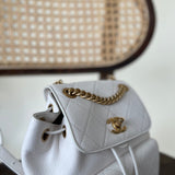 CHANEL Backpack White Caviar Quilted BackPack w/ Aged Gold Hardware - Redeluxe