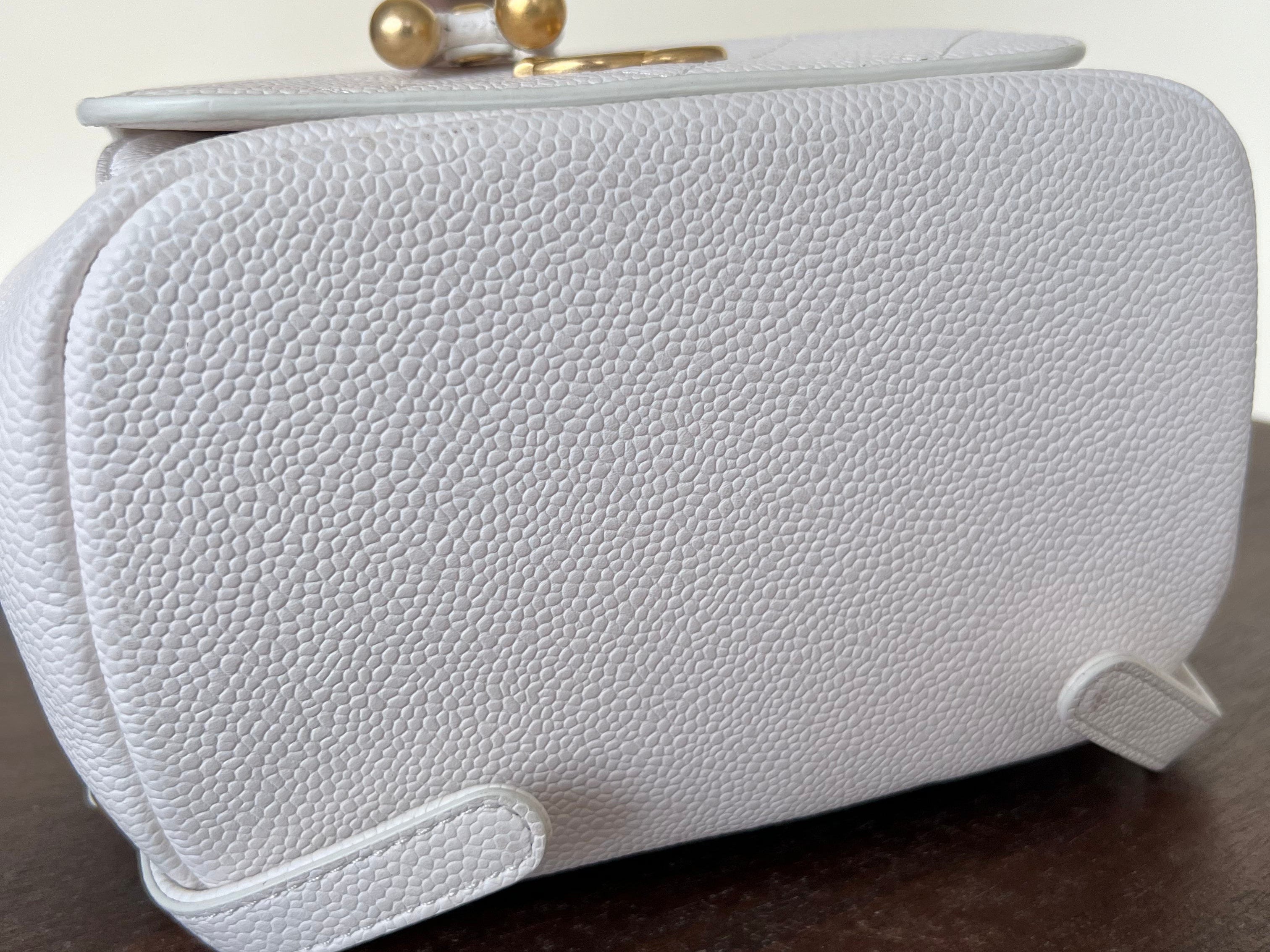 CHANEL Backpack White Caviar Quilted BackPack w/ Aged Gold Hardware - Redeluxe