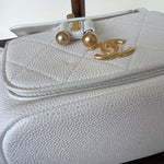 CHANEL Backpack White Caviar Quilted BackPack w/ Aged Gold Hardware - Redeluxe