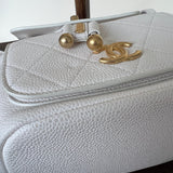 CHANEL Backpack White Caviar Quilted BackPack w/ Aged Gold Hardware - Redeluxe