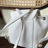 CHANEL Backpack White Caviar Quilted BackPack w/ Aged Gold Hardware - Redeluxe