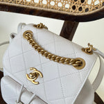 CHANEL Backpack White Caviar Quilted BackPack w/ Aged Gold Hardware - Redeluxe