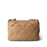 CHANEL Beige Dark Beige Goatskin Quilted 19 Flap Small Aged Gold Hardware - Redeluxe