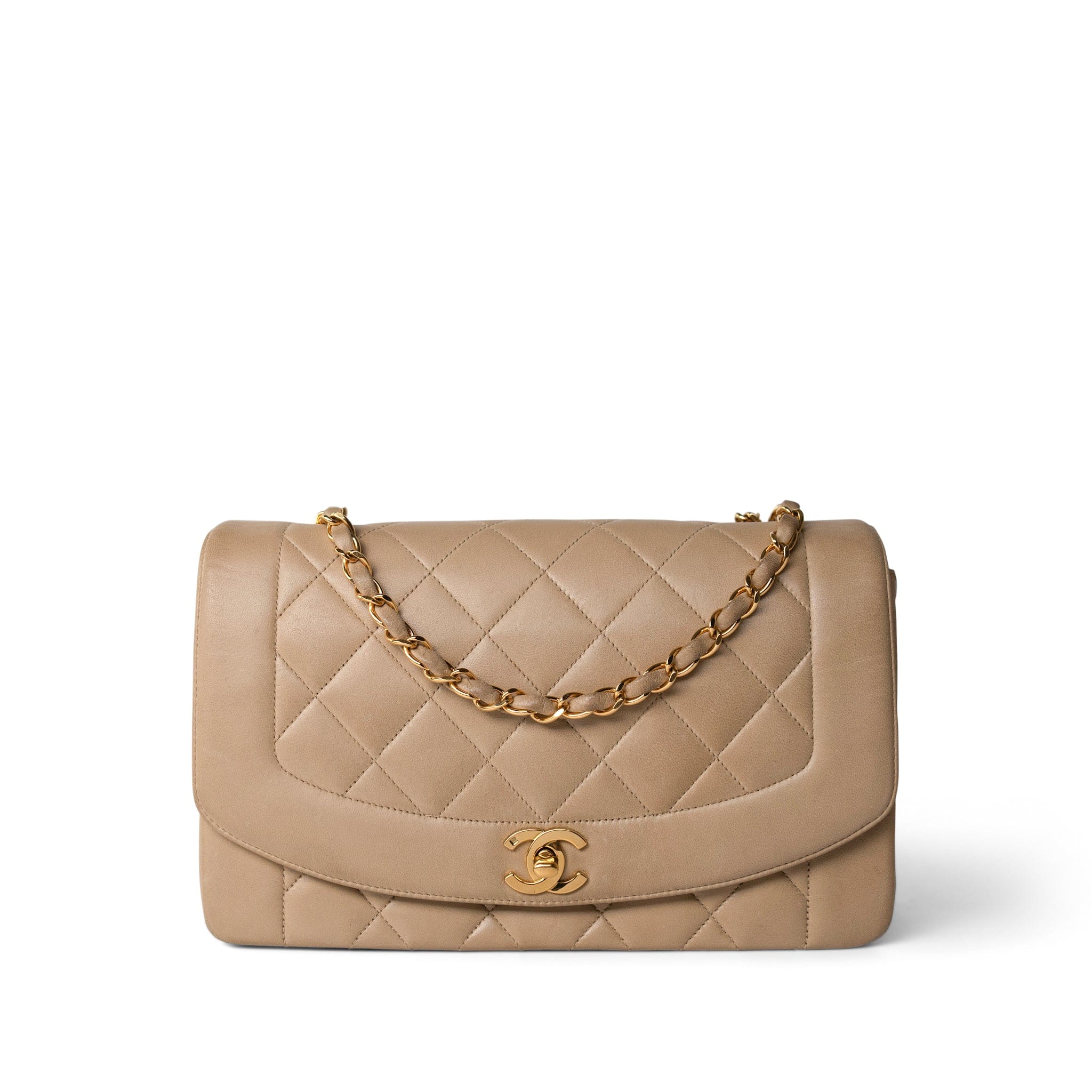 CHANEL Beige Diana Flap Beige Lambskin Quilted Medium Gold Hardware - Redeluxe