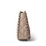 CHANEL Beige Light Beige Small Lambskin Quilted Hobo Bag - Redeluxe