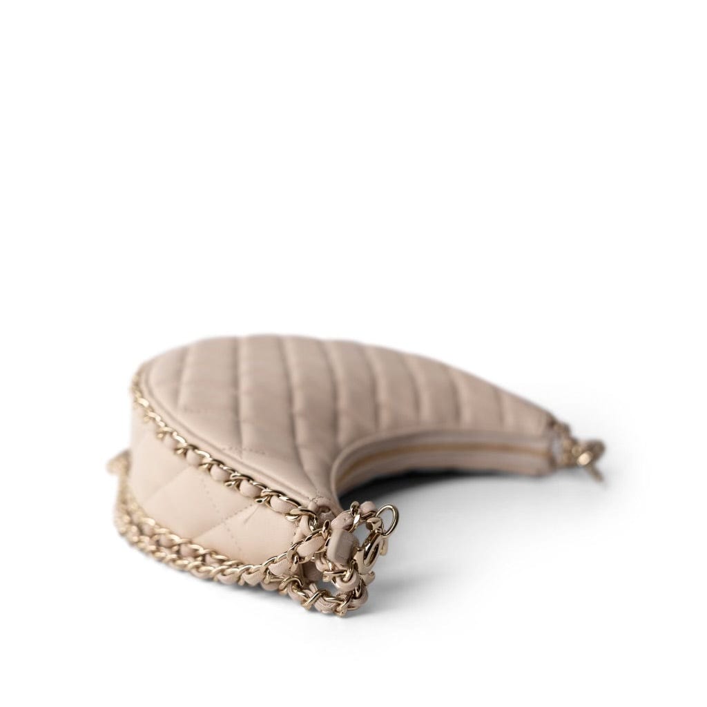 CHANEL Beige Light Beige Small Lambskin Quilted Hobo Bag - Redeluxe