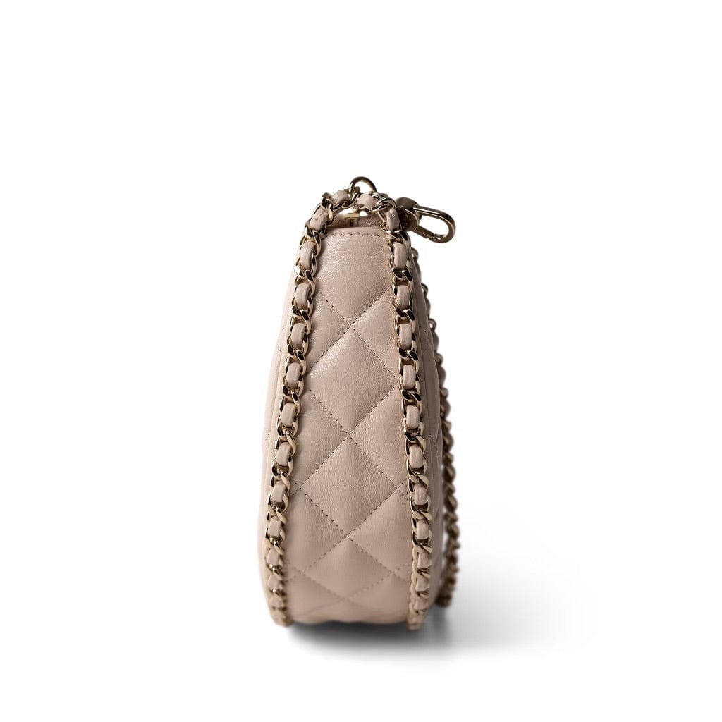 CHANEL Beige Light Beige Small Lambskin Quilted Hobo Bag - Redeluxe