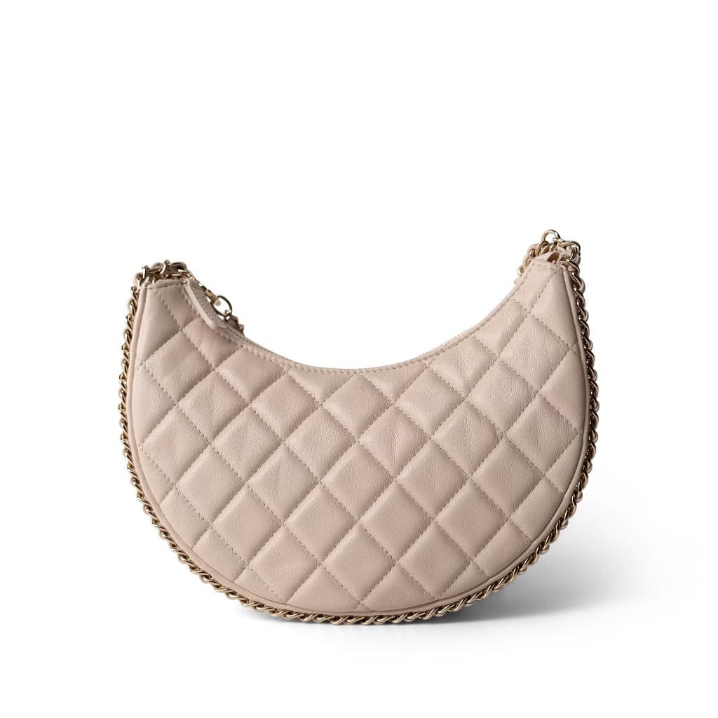 CHANEL Beige Light Beige Small Lambskin Quilted Hobo Bag - Redeluxe