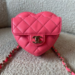 CHANEL Belt Bag 22S CC In Love Heart Zipped Pink Lambskin Quilted Belt Bag LGHW - Redeluxe