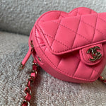 CHANEL Belt Bag 22S CC In Love Heart Zipped Pink Lambskin Quilted Belt Bag LGHW - Redeluxe