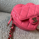 CHANEL Belt Bag 22S CC In Love Heart Zipped Pink Lambskin Quilted Belt Bag LGHW - Redeluxe