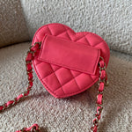 CHANEL Belt Bag 22S CC In Love Heart Zipped Pink Lambskin Quilted Belt Bag LGHW - Redeluxe