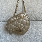 CHANEL Belt Bag 22S CC In Love Metallic Gold Lambskin Heart Zipped Belt Bag LGHW - Redeluxe