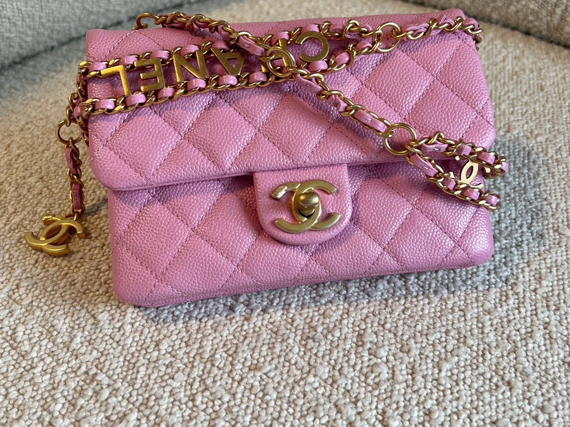 CHANEL Belt Bag 22S Dark Pink Caviar Quilted Belt Bag AGHW - Redeluxe
