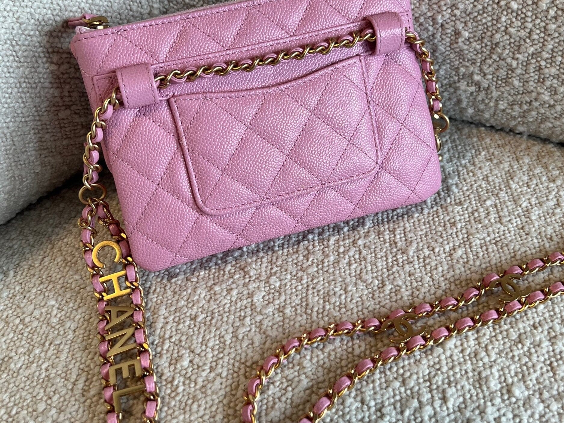 CHANEL Belt Bag 22S Dark Pink Caviar Quilted Belt Bag AGHW - Redeluxe