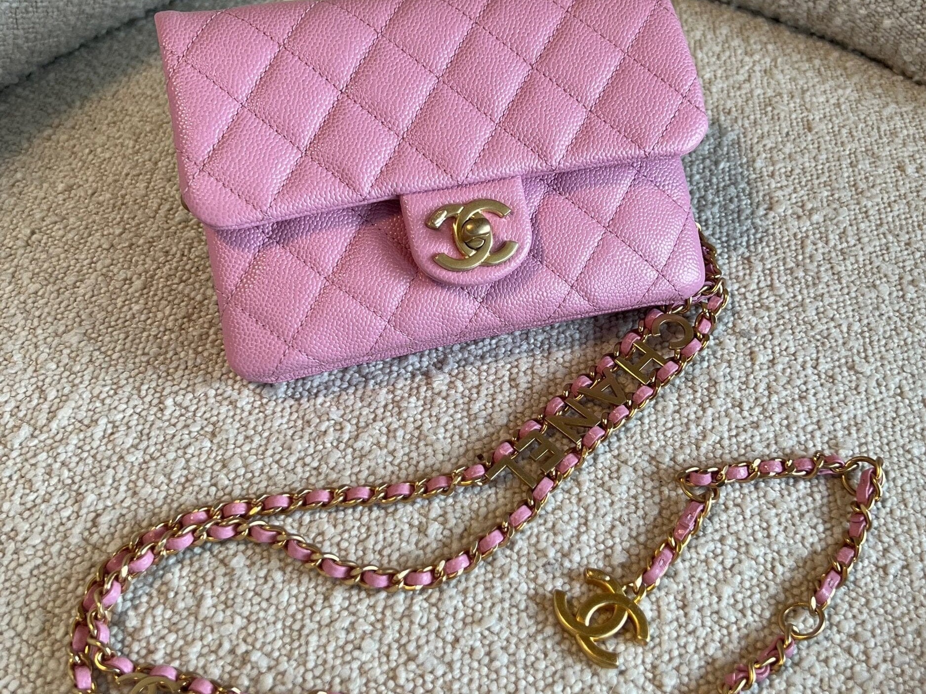 CHANEL Belt Bag 22S Dark Pink Caviar Quilted Belt Bag AGHW - Redeluxe