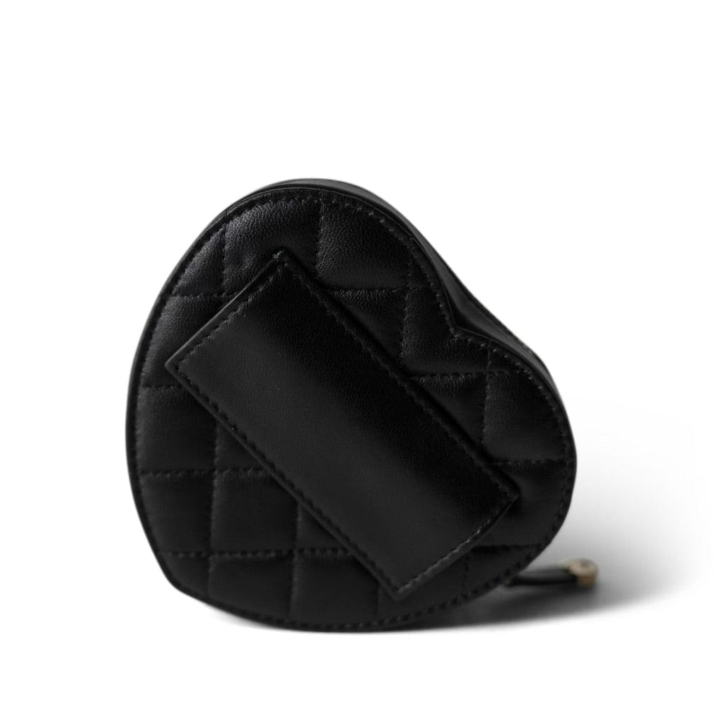 CHANEL Belt Bag Black 22S CC In Love Heart Zipped Black Lambskin Quilted Belt Bag LGHW - Redeluxe