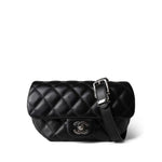 CHANEL Belt Bag Black Black Calfskin Quilted CC Uniform Flap Belt Bag Silver Hardware - Redeluxe