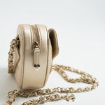 CHANEL Belt Bag Gold 22S CC In Love Metallic Gold Lambskin Heart Zipped Belt Bag LGHW - Redeluxe