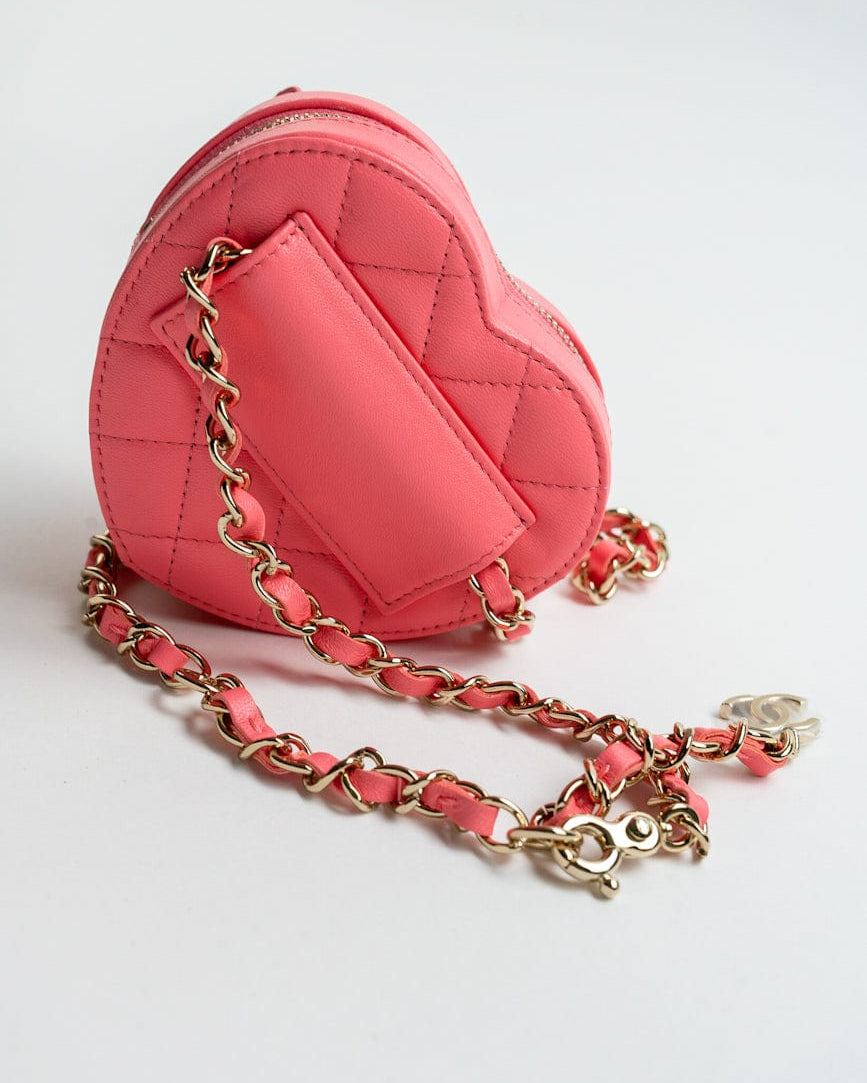 CHANEL Belt Bag Pink 22S CC In Love Heart Zipped Pink Lambskin Quilted Belt Bag LGHW - Redeluxe