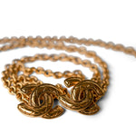 CHANEL Belt Gold Gold Quilted Double CC Belt - Redeluxe
