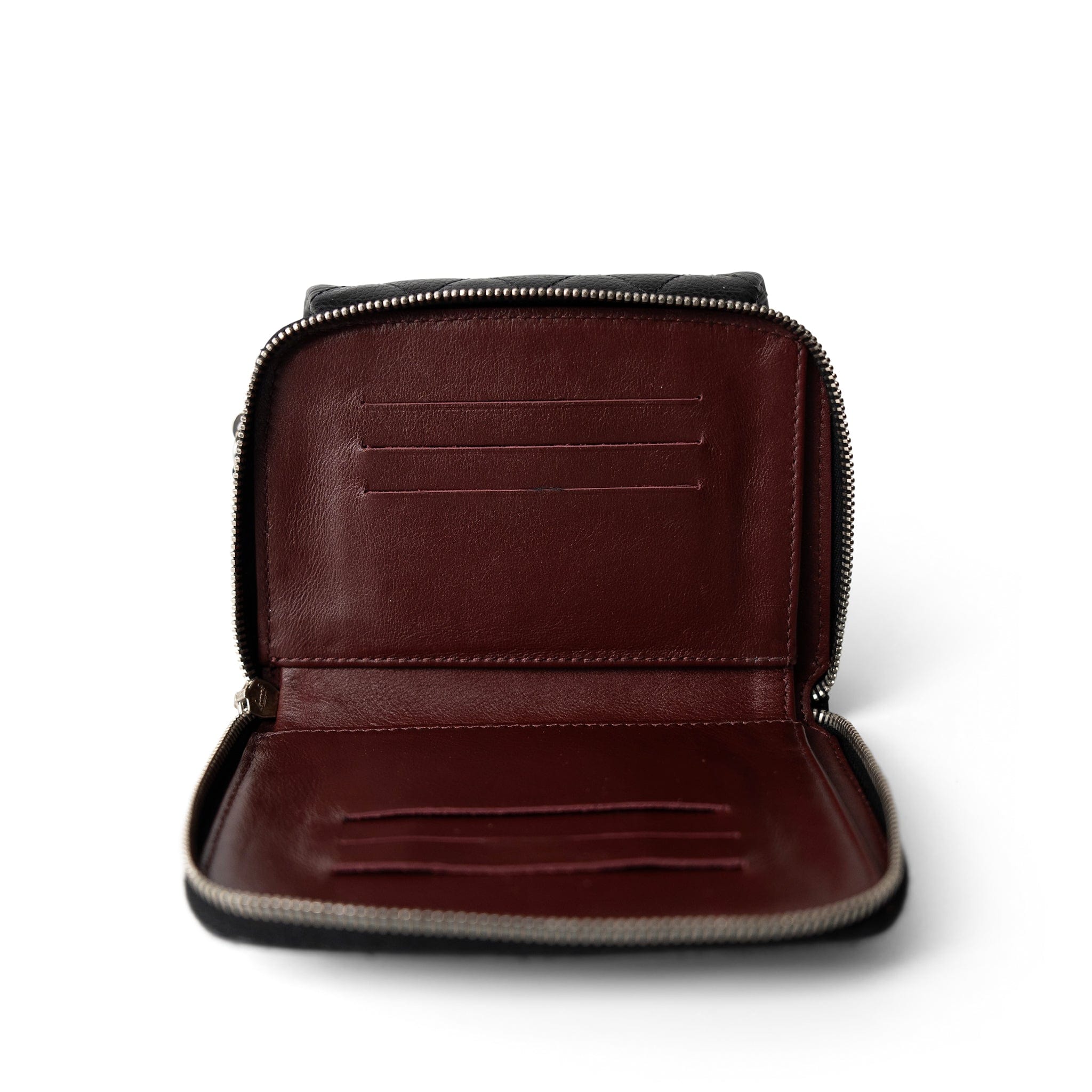 CHANEL Black 12C Black Caviar Quilted Mini Dual Zipper Case Silver Hardware - Redeluxe